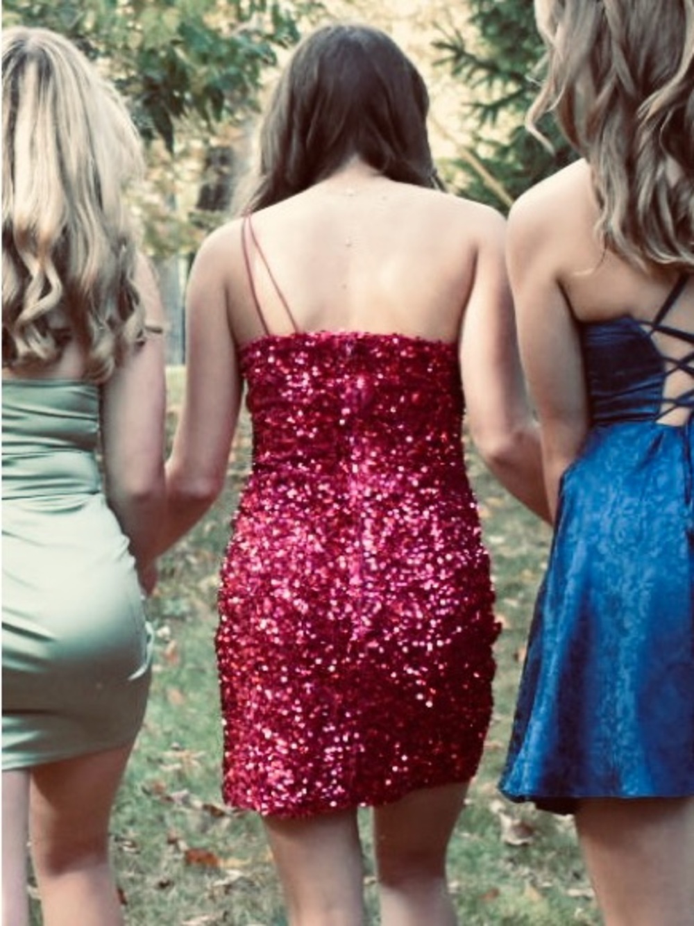 Sequined Spaghetti Strap Mini Dress in Fuchsia
